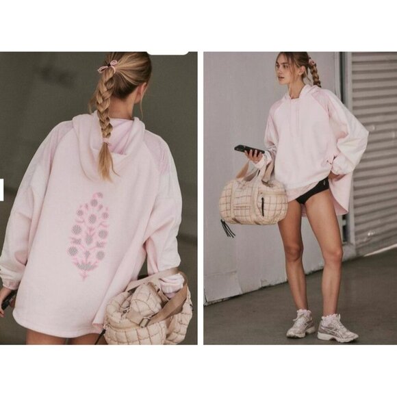 Free People Tops - NEW Free People FP Movement Pink Racing Stripes Hoodie Sweatshirt Size M